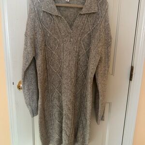 Cozy Gray Cable Knit Sweater Dress